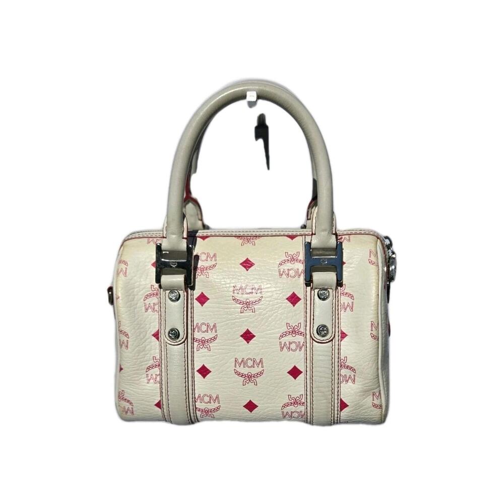 MCM Visetos Boston Bag Mini - White with Pink - Picture 2 of 13